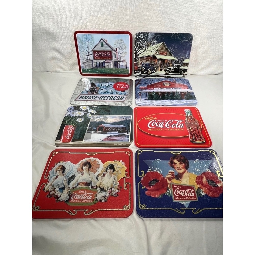 Coca-Cola Tin Trivet Wall Plaque Set 8pc Vintage Style Jim Harrison Americana
